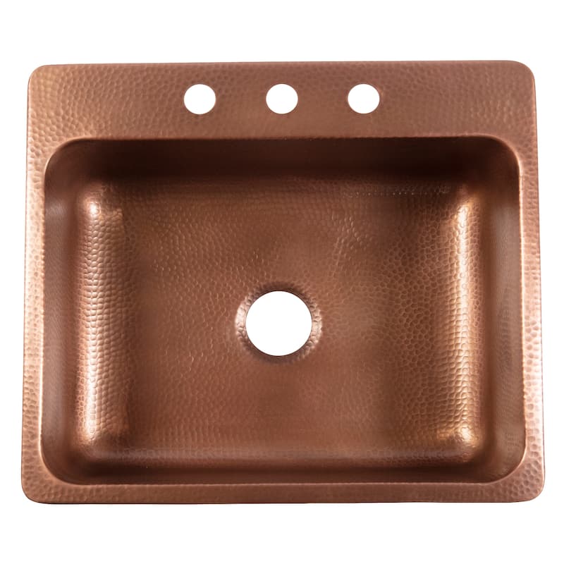 Angelico Copper 25" Single Bowl Drop-In Kitchen Sink with 3 Holes