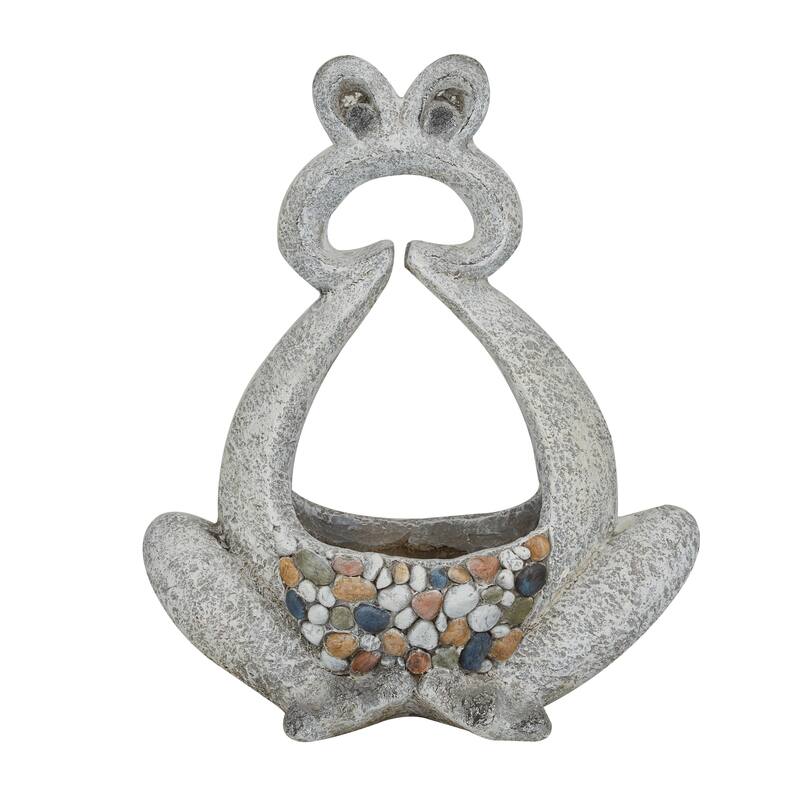 Gray Fiberglass Indoor Outdoor Planter with Stone Mosaic Design