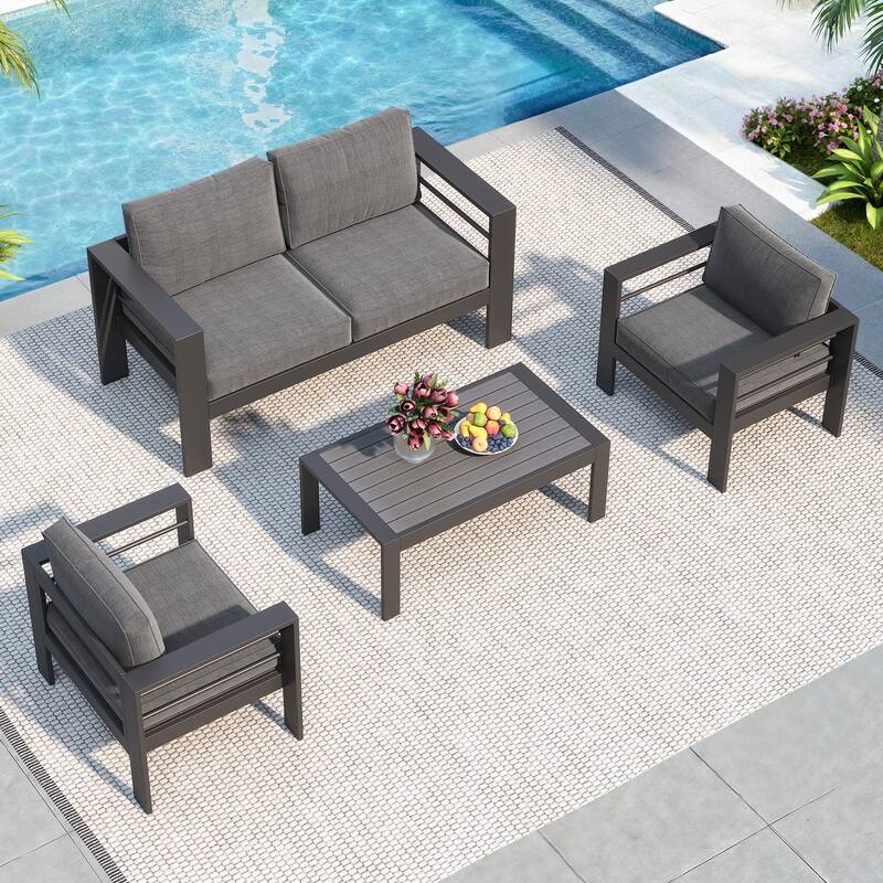 Royalcraft 4 Piece Aluminum Outdoor Patio Furniture Set - Grey