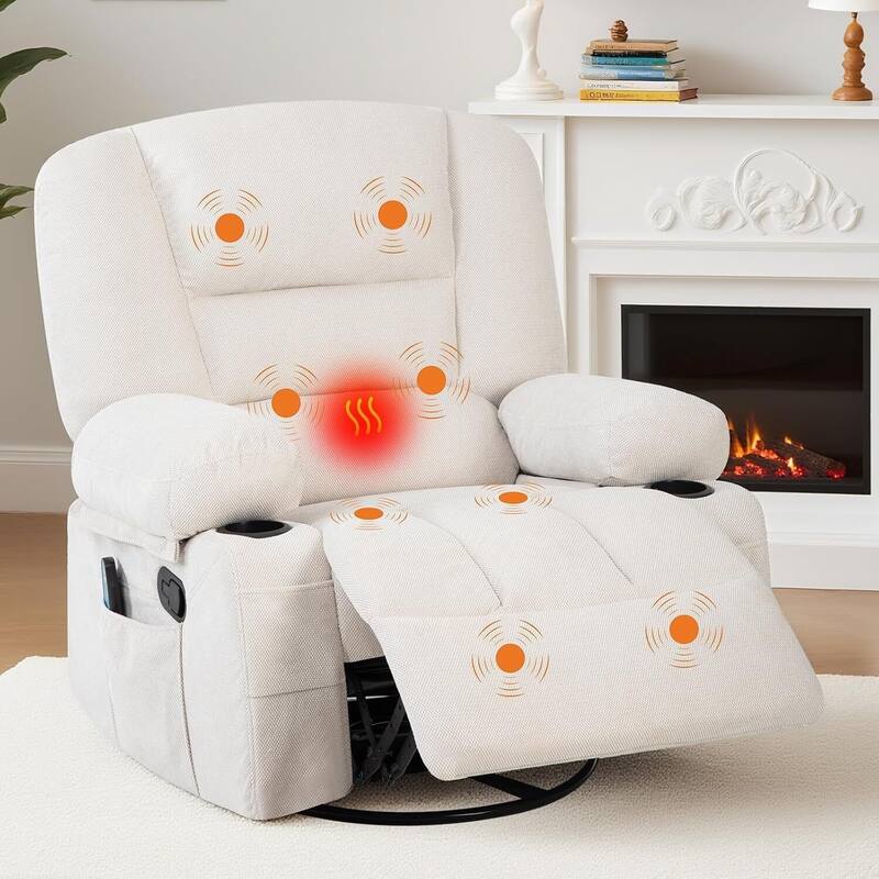 360° Swivel Massage and Heating Rocker Recliner Chairs for Living Room, Bedroom - Beige