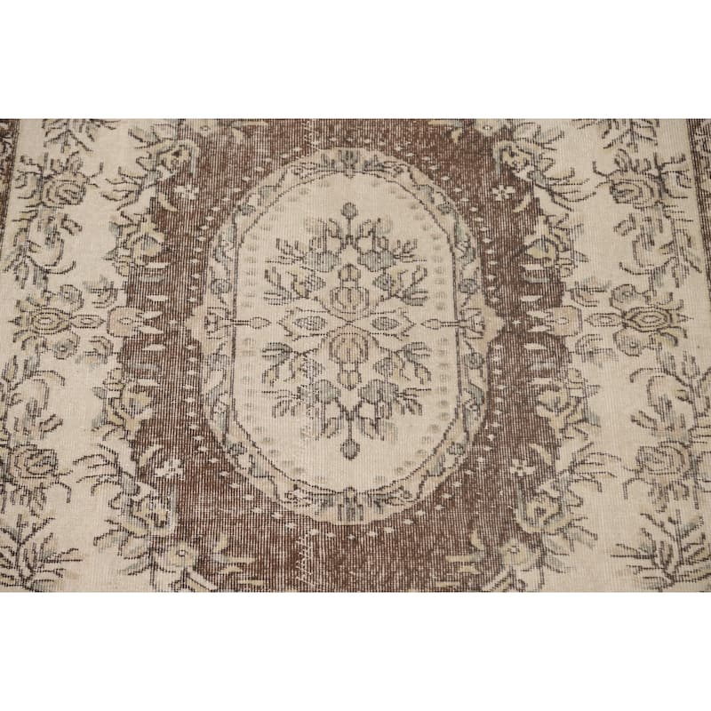 Distressed Ivory Sparta Turkish Vintage Area Rug Handmade Wool Carpet - 5'9"x 9'2"