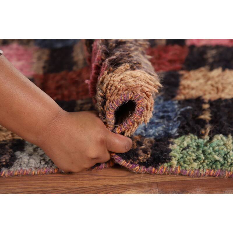 Hand Knotted Oriental 100% Wool Carpet Modern All-Over Multi-Colored Moroccan Area Rug - 8' 5'' X 4' 10''