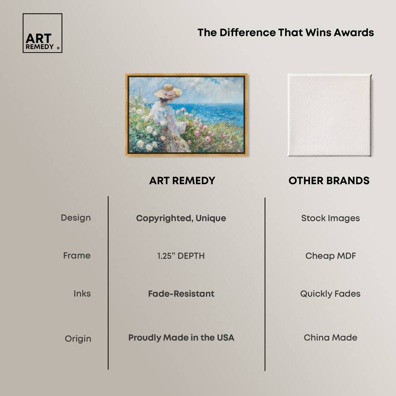Art Remedy Gentle Sea Framed Impressionism 1 Piece Canvas Wall Art /Monet And Van Gogh Inspired Art