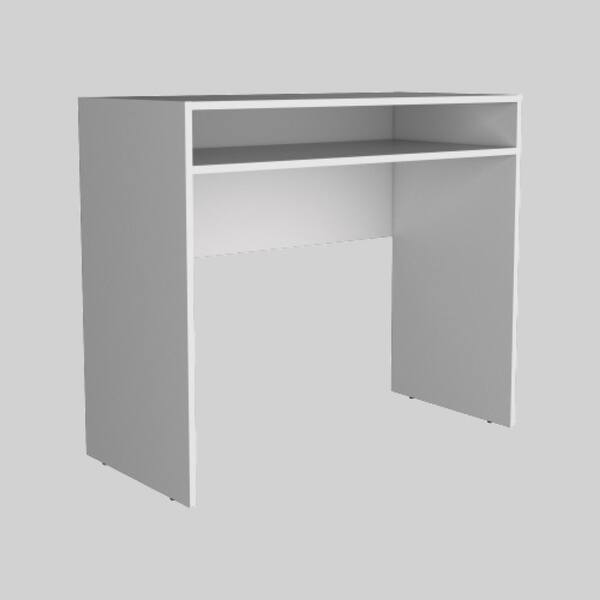 slide 2 of 12, 35" Writing Desk with Storage Shelf, Durable Particle Board Office Desk White