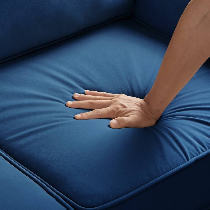 Navy Square Armrests Upholstered Seating Makeup Chair, Elegant Velvet Lobby Chair Desk Chair Accent Chair Corner Chair