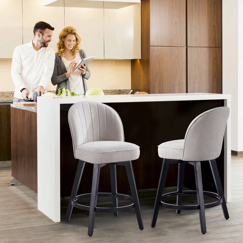 HOMYKA Swivel Bar Stool with Wood Legs Set of 2 - N/A