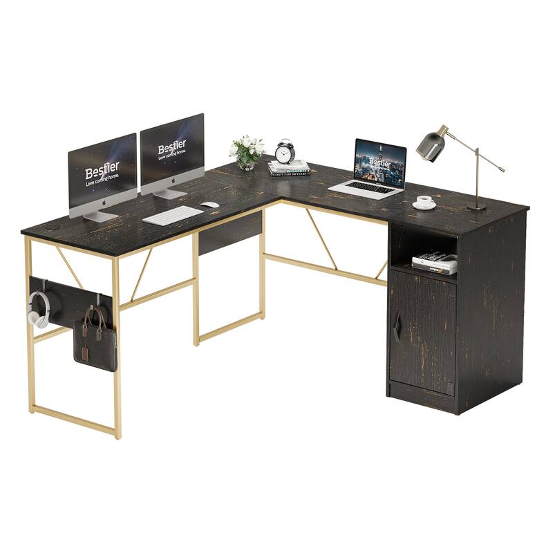 60'' L Shaped Desk with Storage Cabinet Office Computer Desk
