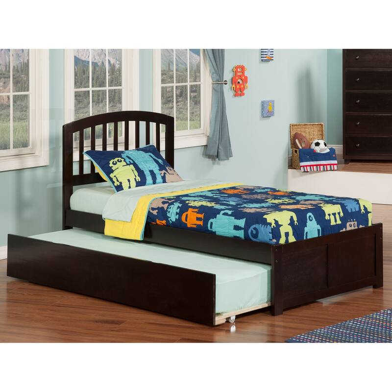 Platform Bed with Trundle - Twin Size, Modern Design, Space Saving, Home Bedroom Furniture