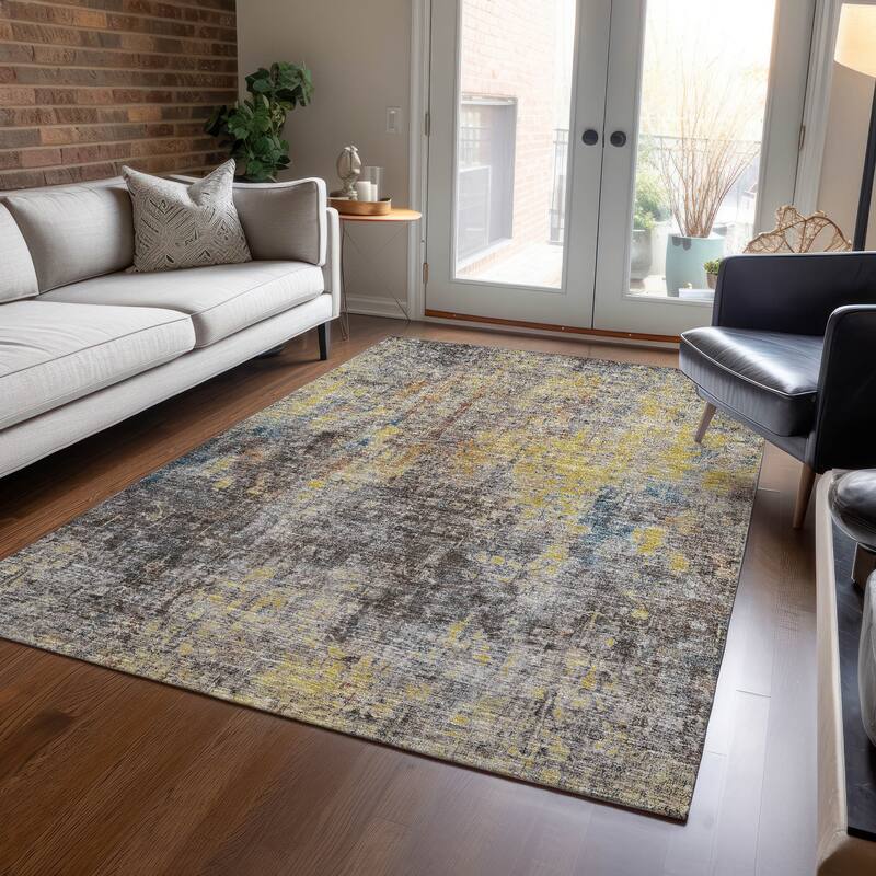 Machine Washable Indoor/ Outdoor Chantille Solid Ombre Rug - Mocha - 9' x 12'