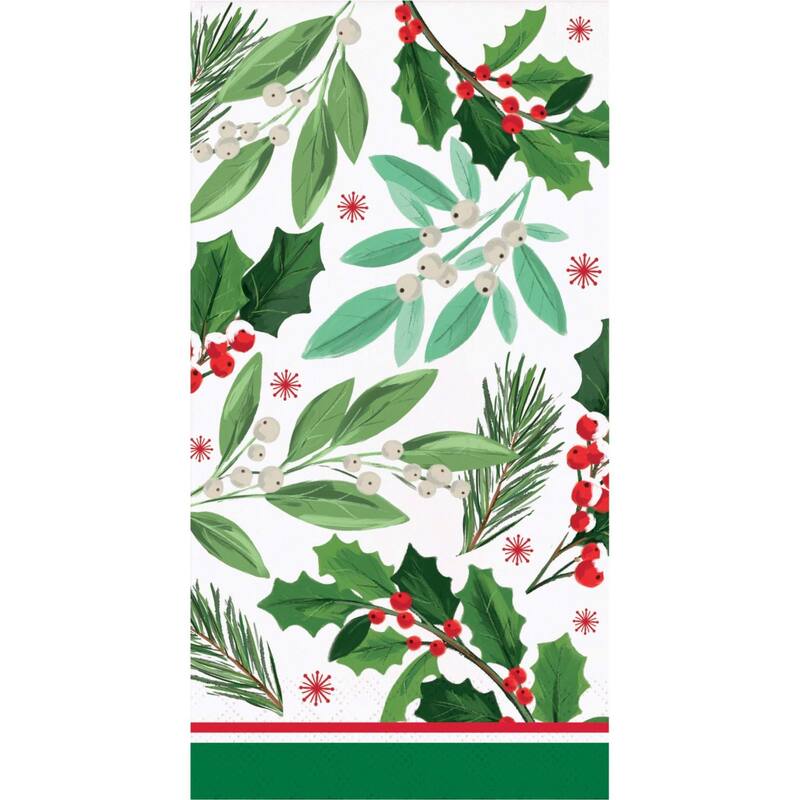 Holly Jolly Disposable 3-Ply Paper Guest Towel Napkins - 15.5" - Pack of 192