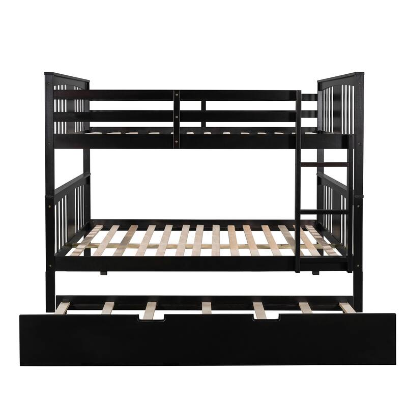 Space-Saving Full Over Full Bunk Bed with Twin Size Trundle, Ladder, and Guardrails, Ideal for Bedrooms and Guest Rooms