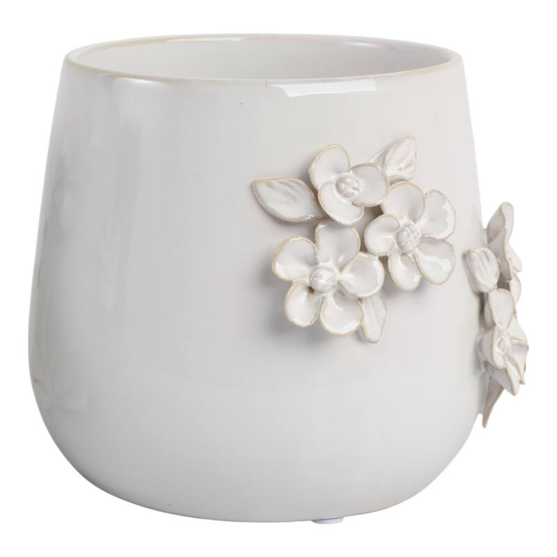 Ceramic Planter Raised Floral Detailing Glossy Decorative Display