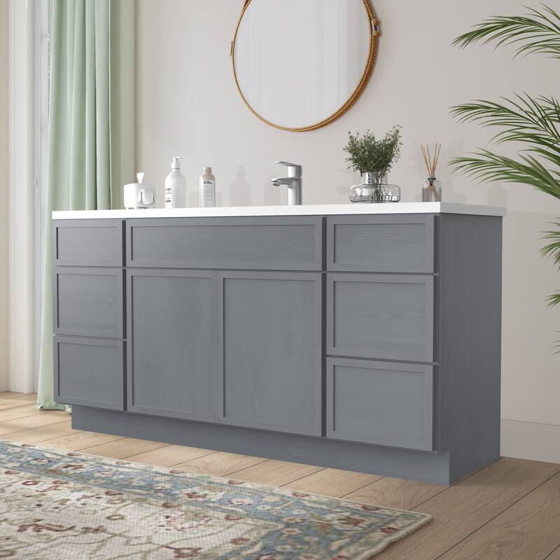 Vanity Art 69" Oak Freestanding Bathroom Vanity Cabinet without Top