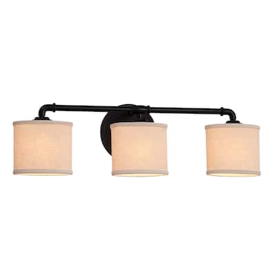 Justice Design Textile Bronx 3-light Matte Black Bath Bar, Cream Oval Shade