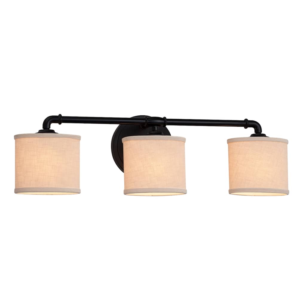 Justice Design Textile Bronx 3-light Matte Black Bath Bar, Cream Oval Shade