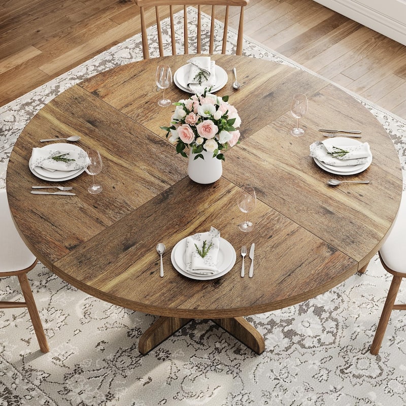 47 Inch Round Dining Table for 4, Farmhouse Kitchen Dining Room Circle Dinner Table
