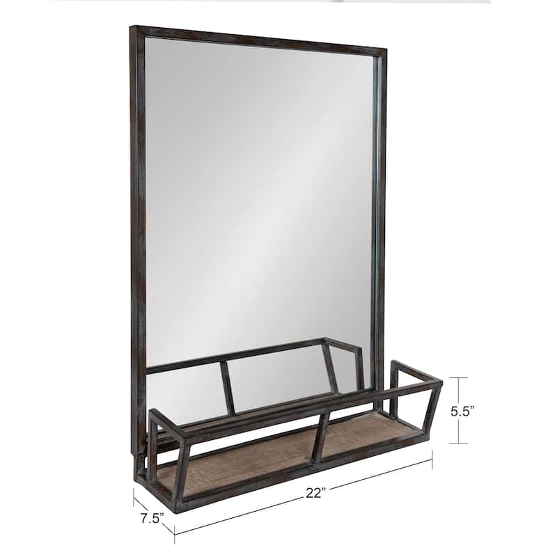 Kate and Laurel Jackson Rustic Black Metal Organizer Mirror With Shelf - 22x29 - Black/Brown