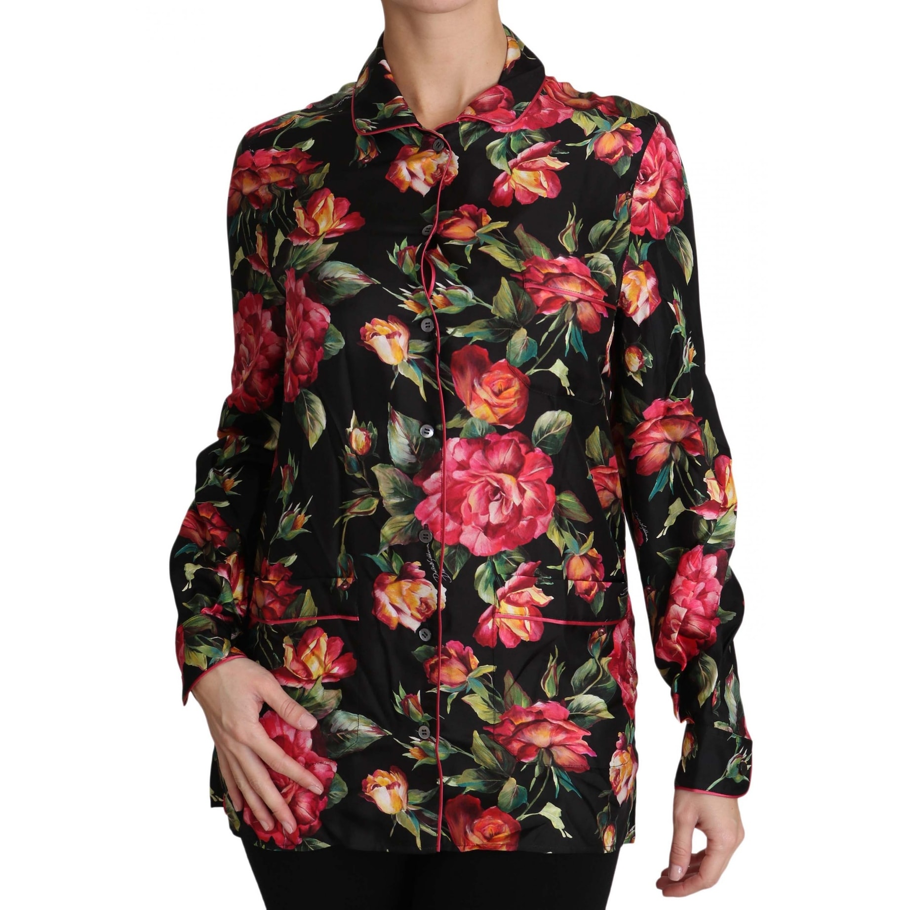 Details about / DOLCE /& GABBANA Blouse Black Floral Roses Short Sleeve Top IT38// US4//XS RRP $600