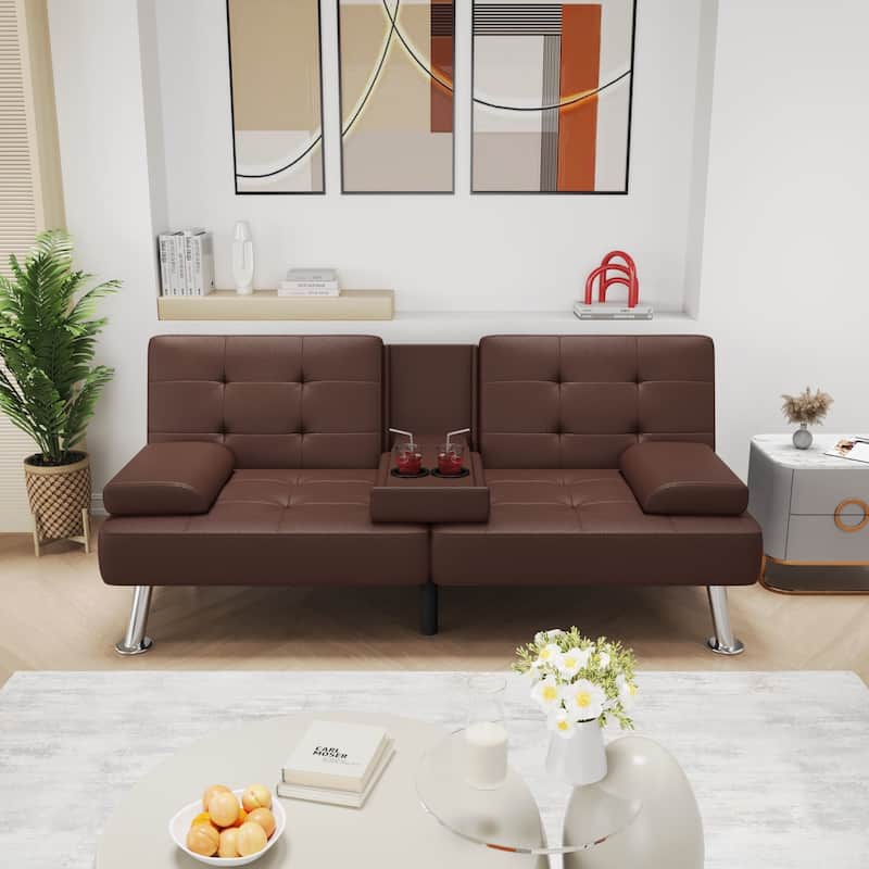 Homall Futon Sofa Bed Convertible Lounge Couch Sofa with Cupholders & Pillows