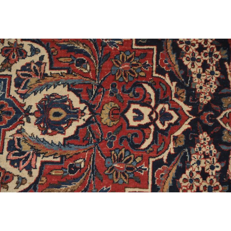 Hand Knotted Oriental 100% Wool Carpet Traditional Floral Navy Blue & Blues Kashan Area Rug - 14' 2'' X 10' 0''