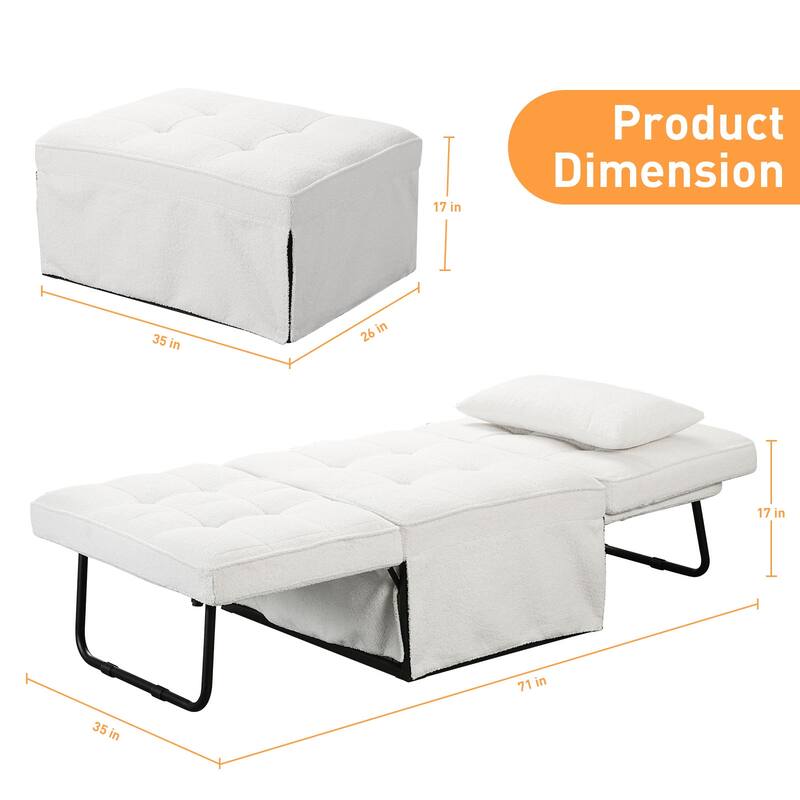 Ainfox Adjustable Sofa Chair Sleeper Sofa Bed Ottoman Couch with Metal Frame