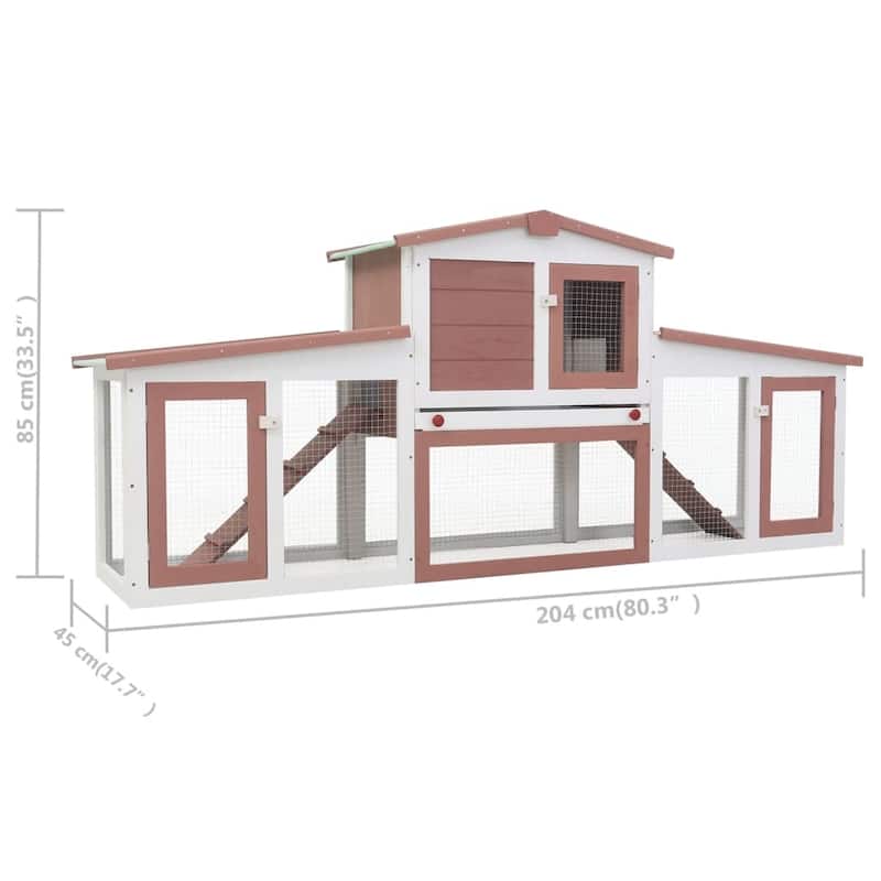 vidaXL Outdoor Large Rabbit Hutch Brown and White 80.3"x17.7"x33.5" Wood