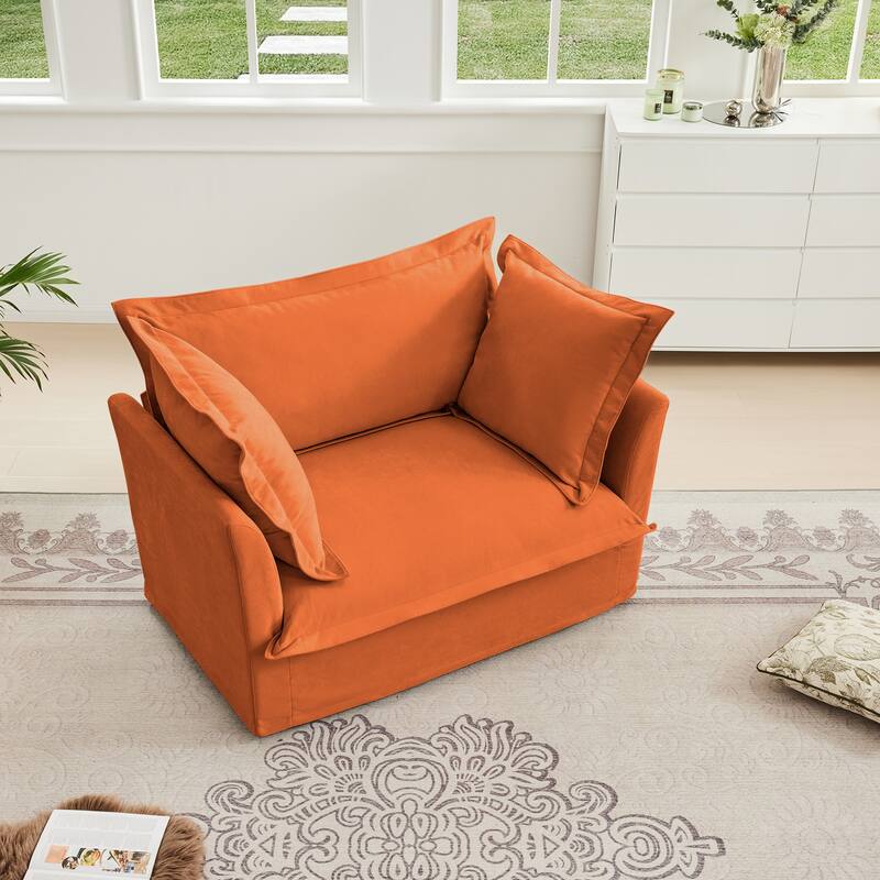 Slip-covered Armchair with Cushions and Pillows, Chenille, Orange