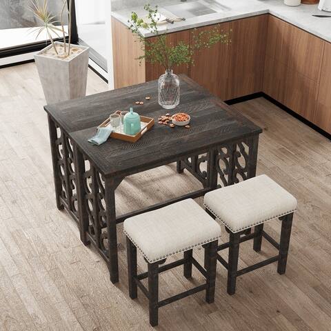 3-Piece Dining Set Foldable Table with 2 Saddle Stools