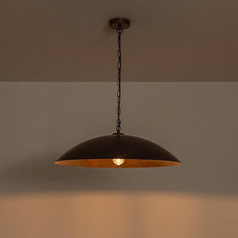 1-Light Black Gold Oversized Metal Dome Pendant Light - 27in