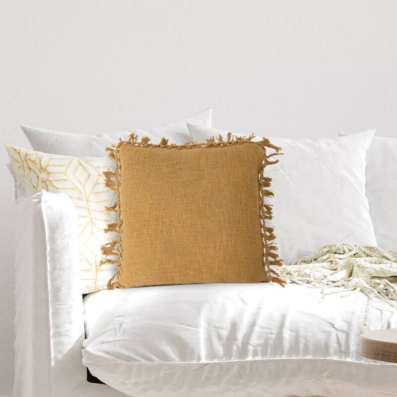 Cotton Slub Pillow with Crochet and Fringe