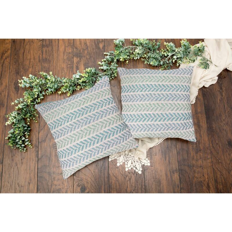 Handwoven Coastal Chevron Throw Pillows - 18" - Spa Blue and White - Set of 2