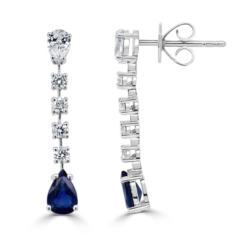 Joelle Collection Sapphire & Diamond Dangle Pear Shape Drop Earrings 14K Gold