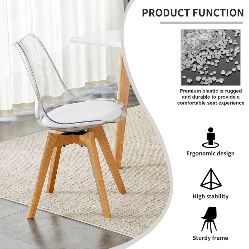 Modern 360°Swivel Crystal Dining Chair,PET Backrest PU Seat Cushion and Oak Legs(Set of 4)