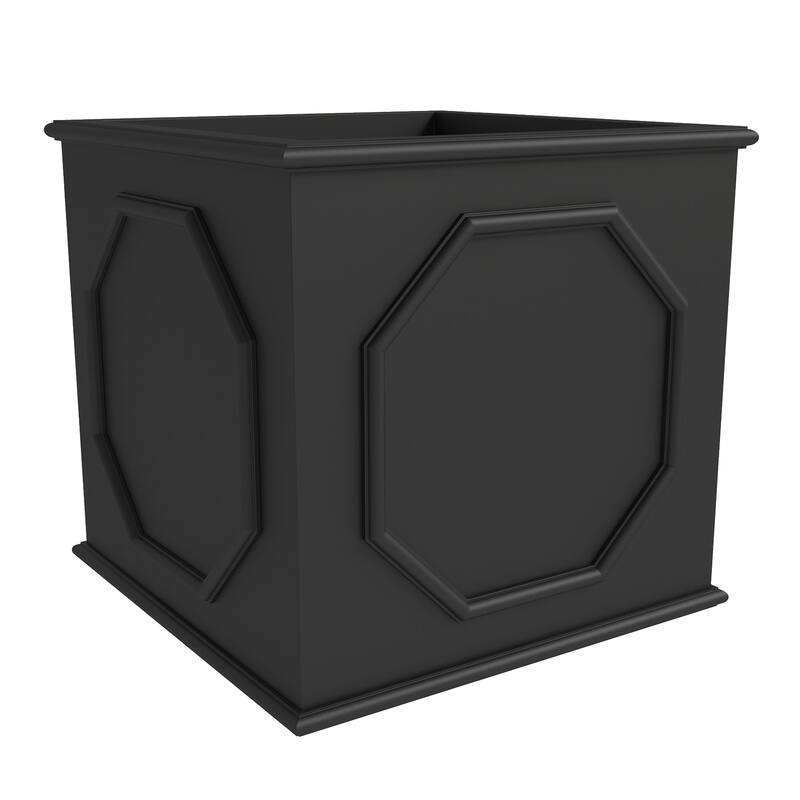 Sprout Handcrafted Square Fiberstone Garden Planter, Durable Weatherproof Plant Pot with Drainage for Outdoor Landscaping - 18" - Black