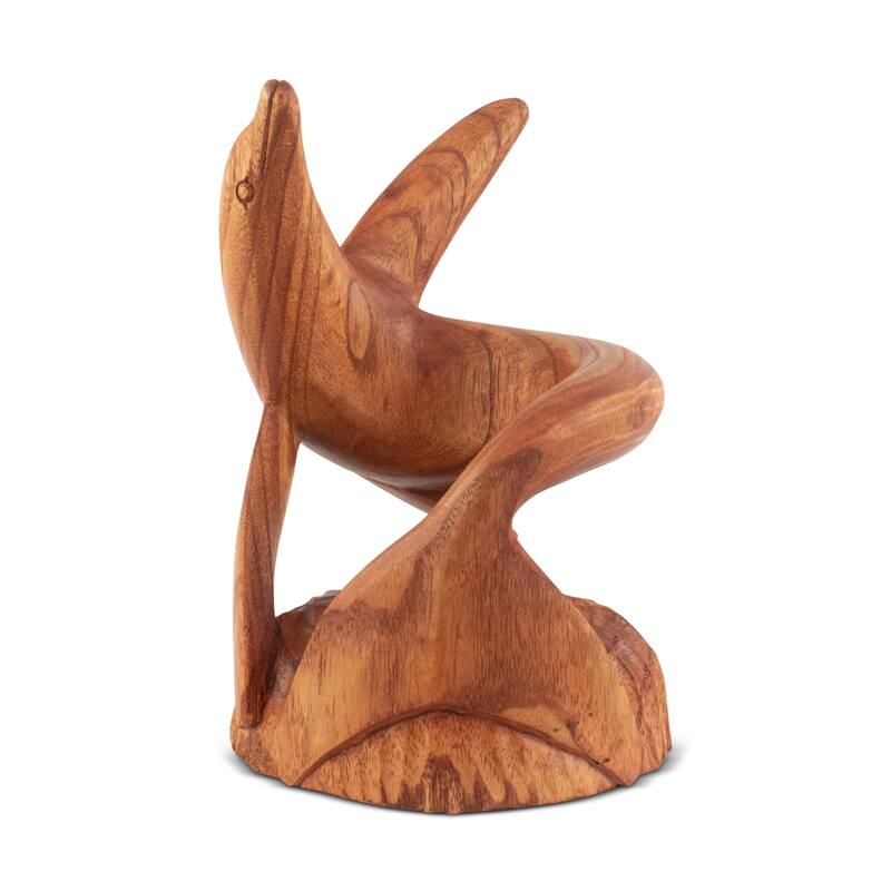 Wooden Handmade Wine Rack Bottle Holder Free Standing Dolphin Wood Rustic Hand Carved Home Decor Accent Decoration Gift