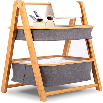 2 Tier Fold Out Hamper Shelf Storage - 12.99"D x 17.52"W x 38.98"H