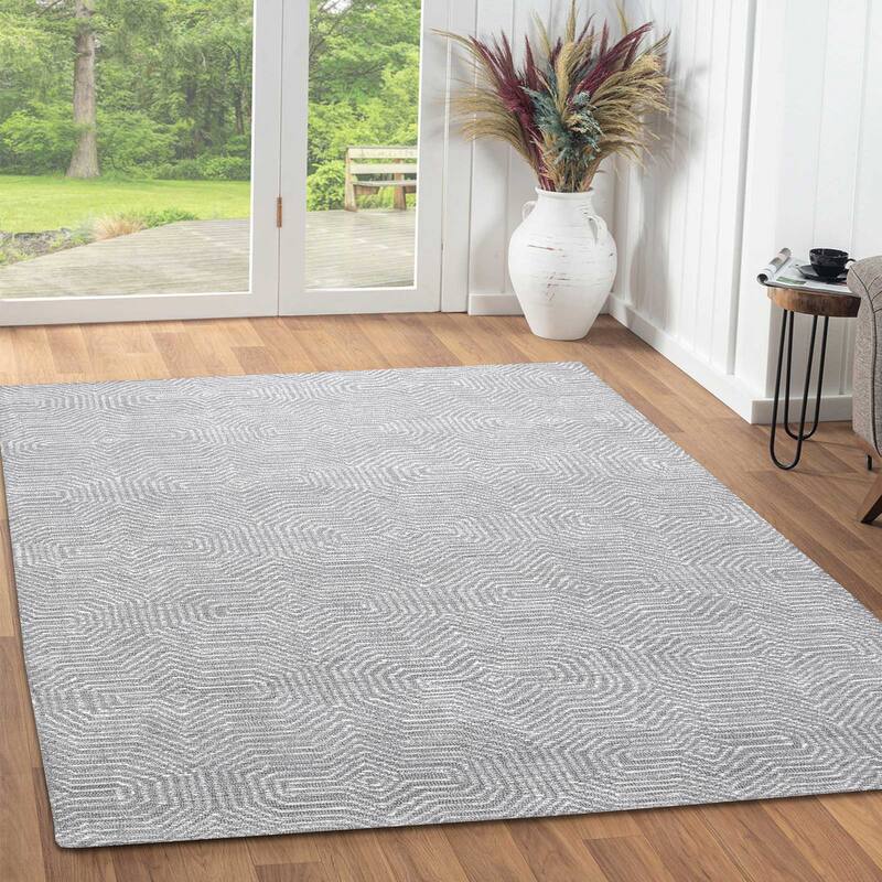 George Towne Living Melissa Luxury Handmade Abstract Wool Area Rug - 8'x10' - Grey/Cream