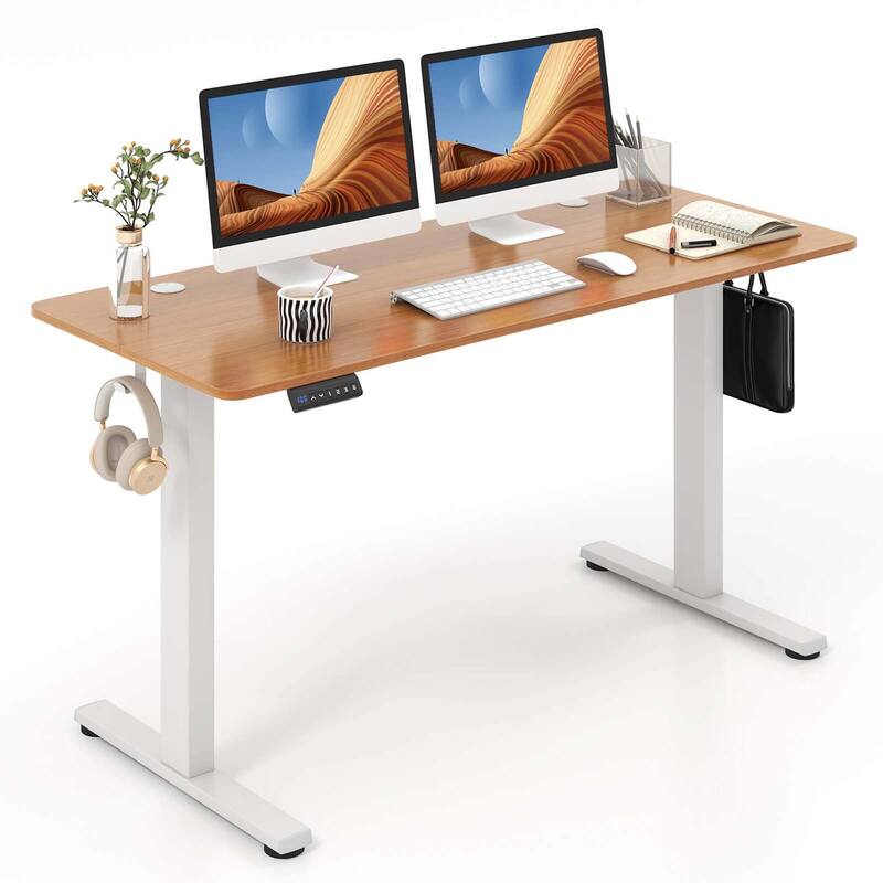 Costway 55" x 24" Electric Standing Desk with 3 Memory Height Settings - Natural