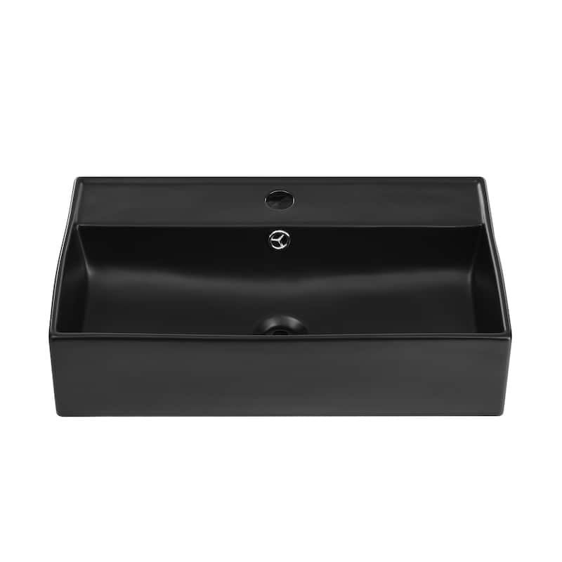 Reims 22" Rectangle Wall-Mount Bathroom Sink In Matte Black - 22.05" x 12.4" 5.3"