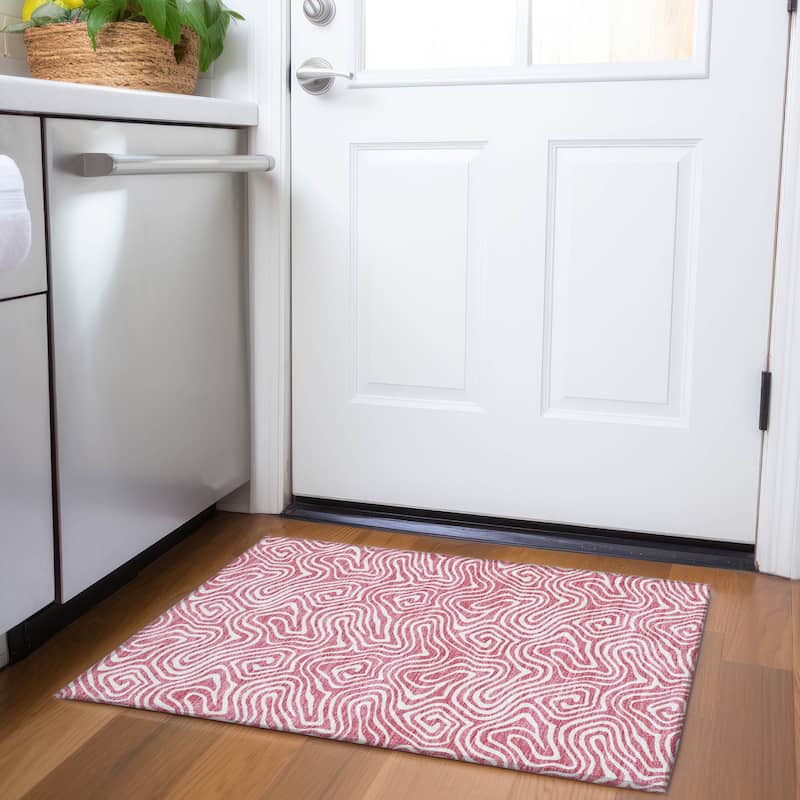 Premium Washable Super Soft Modern Trippy Mayfield Rug - Blush - 1'8" x 2'6"