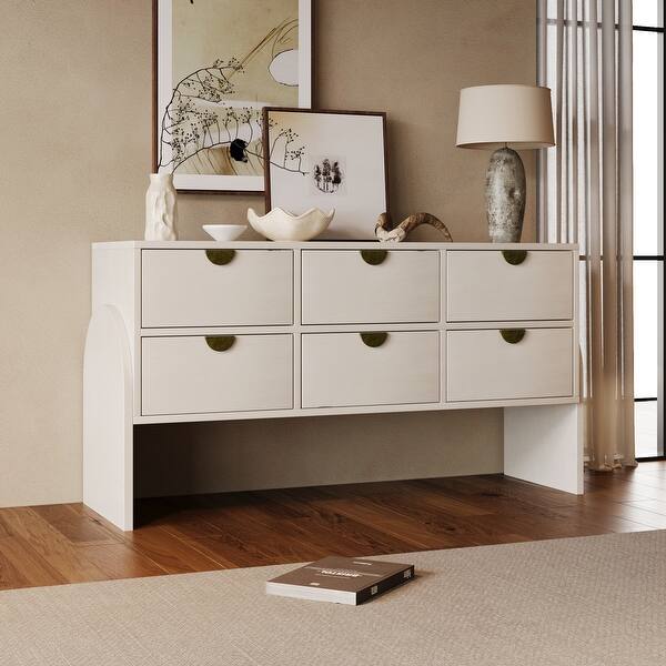geometric design dresser 6-Drawer Geometric Relief Dresser With Gold Metal Legs, Combining Modern Elegance And Ample Storage For Versatile Use Latitude Run