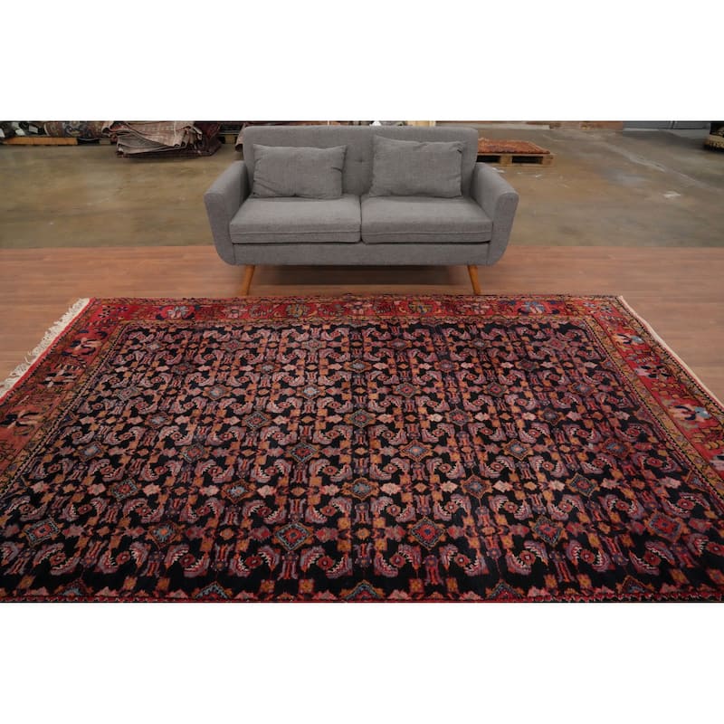 Hand Knotted Oriental 100% Wool Carpet Traditional Floral Navy Blue & Blues Lilian Area Rug - 10' 3'' X 7' 2''