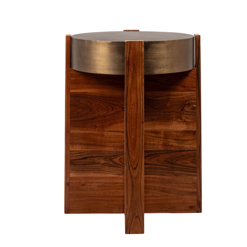 Acacia Wood Side Table with Metal Top