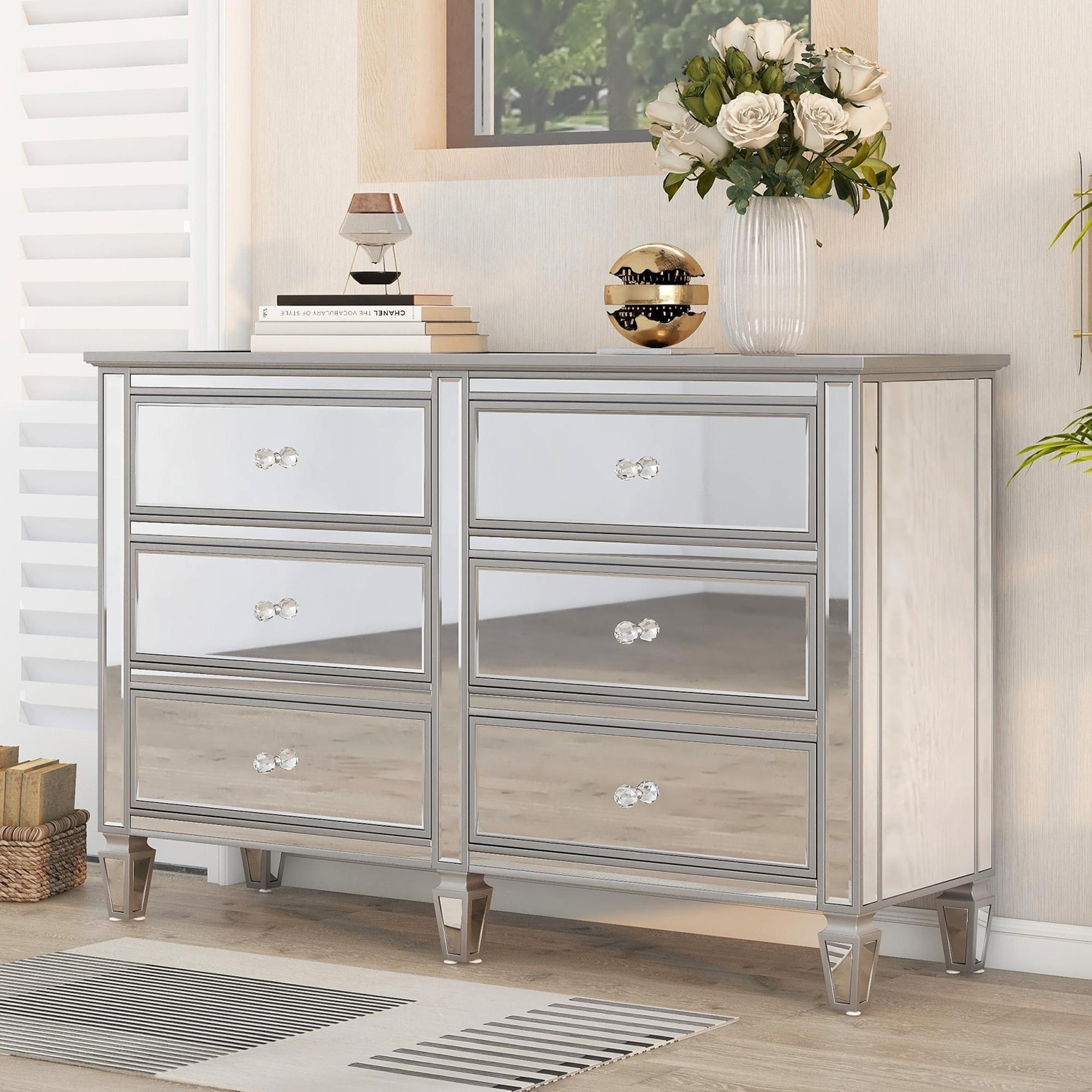 silver glass dresser 6-Drawer Glass Dresser in Silver