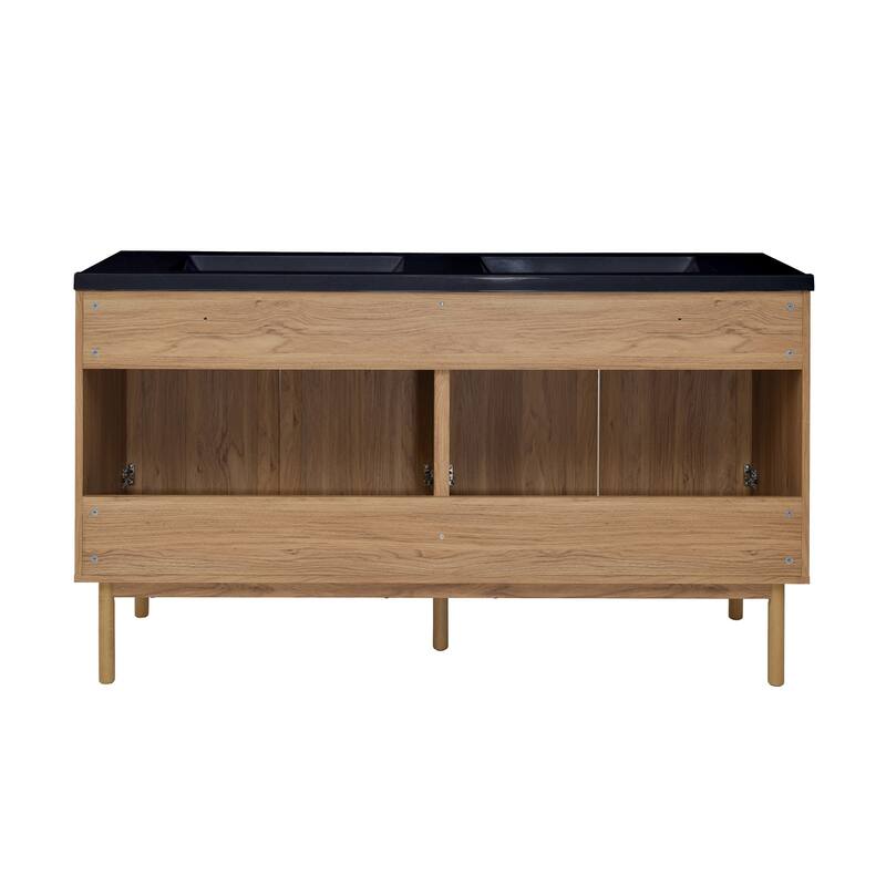 Classe 60 In. Brown Oak, Double Basin Bathroom Vanity With Black ArtificialStone Sink Top