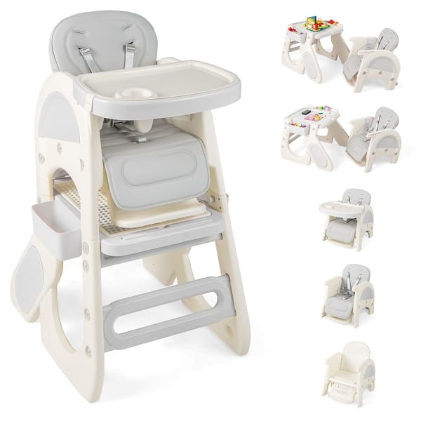 slide 2 of 10, Gymax Convertible Baby Tall Chair 2-Tier Food Tray Feeding Chair for Grey