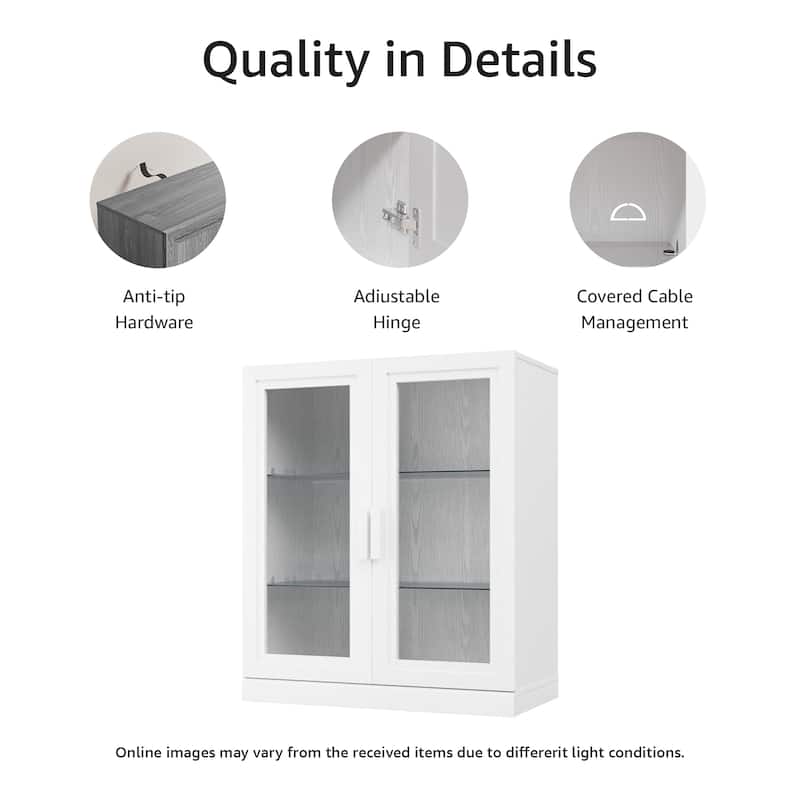 Modular Sideboard Buffet Cabinet with Tempered Glass Doors Credenza Console Table for Living Room Kitchen Dining Room Entryway