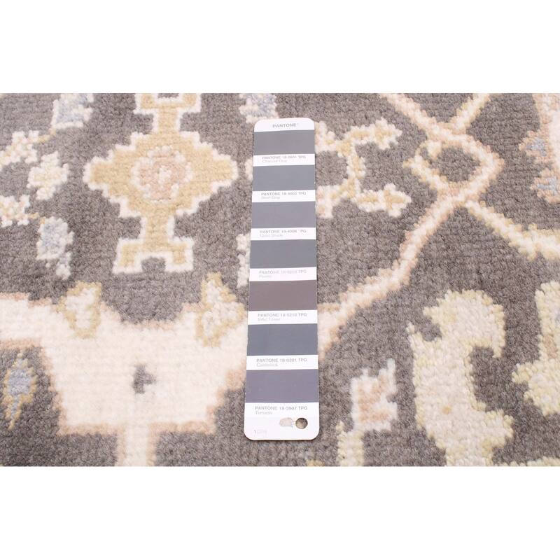 ECARPETGALLERY Hand-knotted Royal Oushak Dark Grey Wool Rug - 2'7 x 10'0