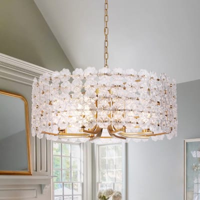 Mid-Century 8-Light Glass Blossom Round Cage Chandelier 25.6 in