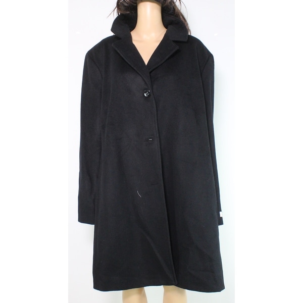 Calvin Klein Women's Coat Black Size 3X Plus Button Front Notch Wool. Opens flyout.